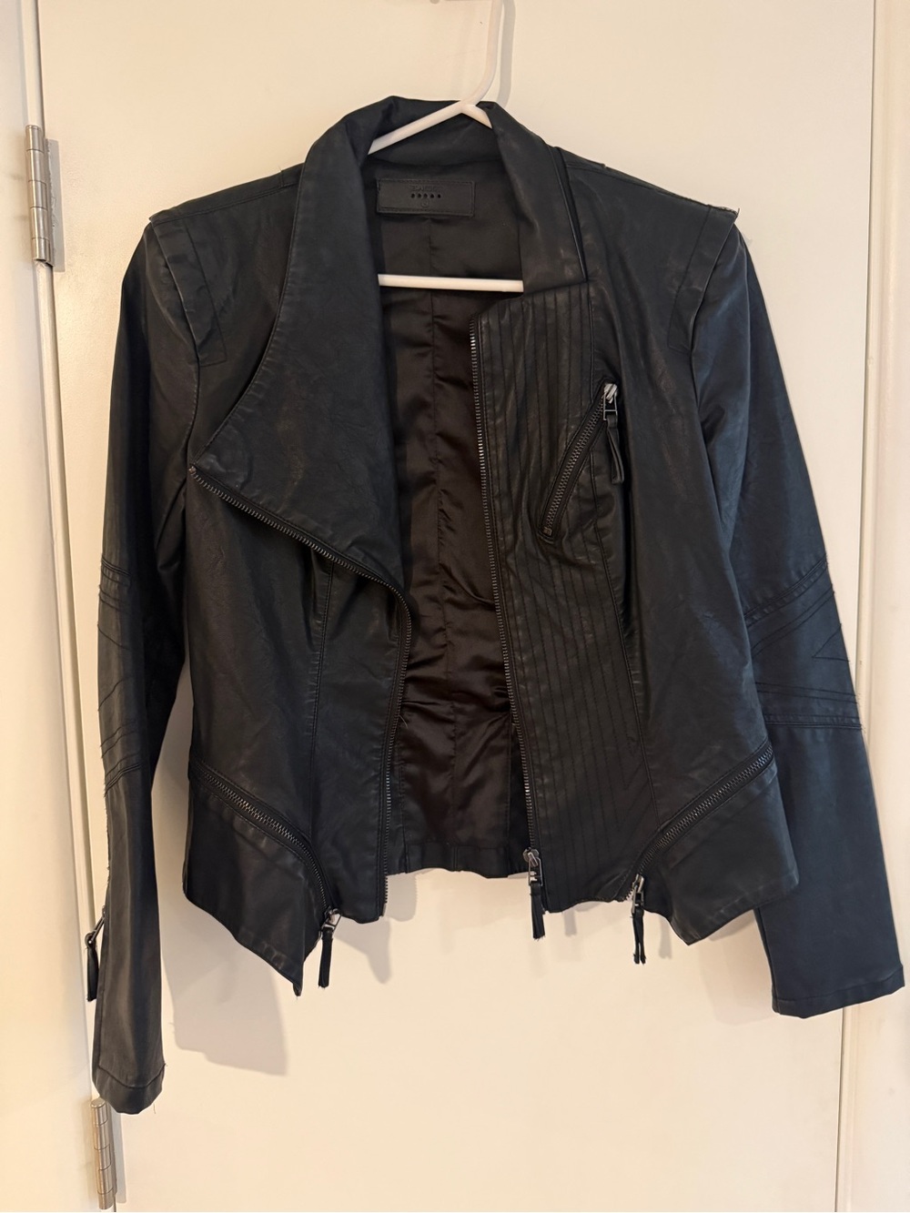 Blank NYC Black Faux Leather Asymmetrical Zip Jacket